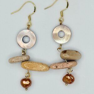 Mother of Pearl Stone Earrings with Freshwater Pearl